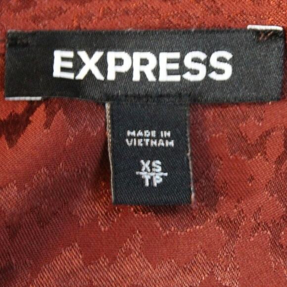 Express Satin Tie Neck Ruffle Hem Long Sleeve Dress Brown Snakeskin XS | Fall - Picture 4 of 5